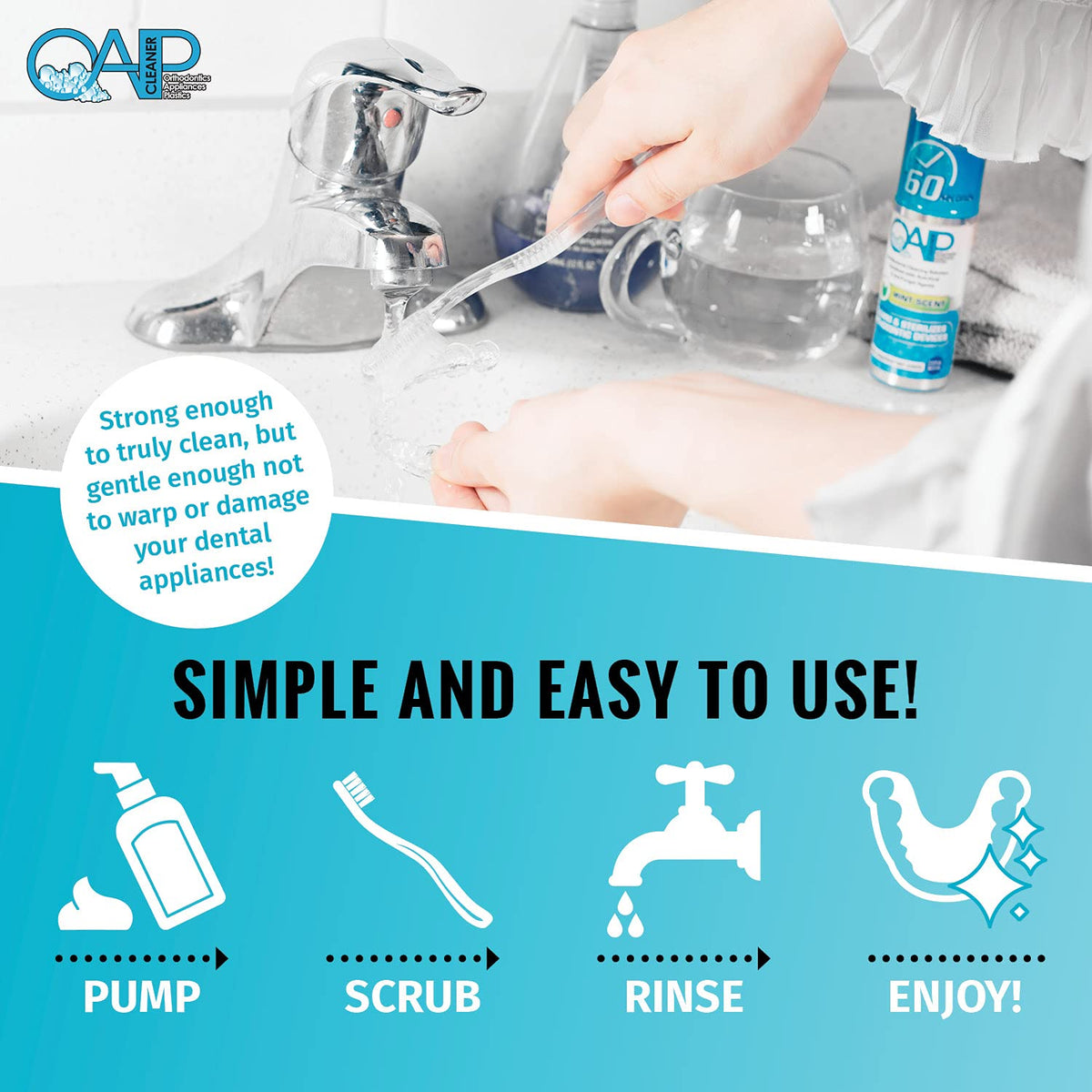 Orthodontic Cleaner by OAP Cleaner | Retainer Cleaner, Denture Cleaner, and Mouth Guard Cleaner | 60 Second Gel Cleanser | Paraben, Sulfate and Triclosan Free | 60 mL Bottle