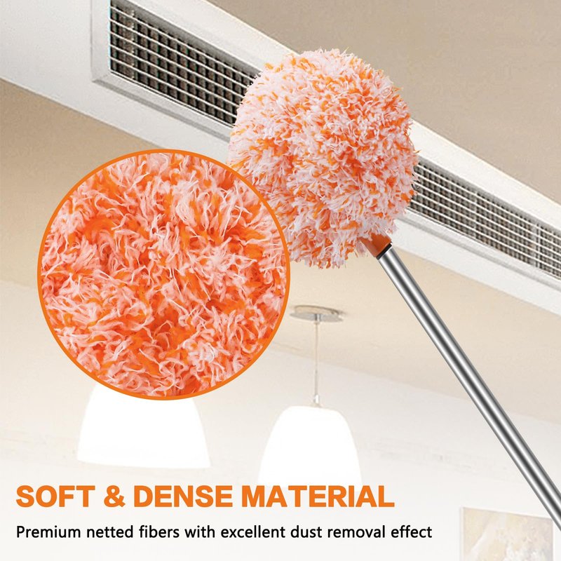 Ceiling Fan Cleaner Duster Reusable Microfiber Ceiling Fan Blade Cleaner Removable Duster with Extension Pole Adjusts 13 to 49.7 Inch for Cleaning Walls Furniture Door Window Top (Orange White)