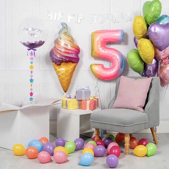 40 Inch Giant Rainbow Number 5 Balloons, Birthday Balloons, Helium Mylar Foil Big Number Balloons for Birthday Party Decorations, Kids' Birthday Anniversary Party Baby Shower Unicorn Parties