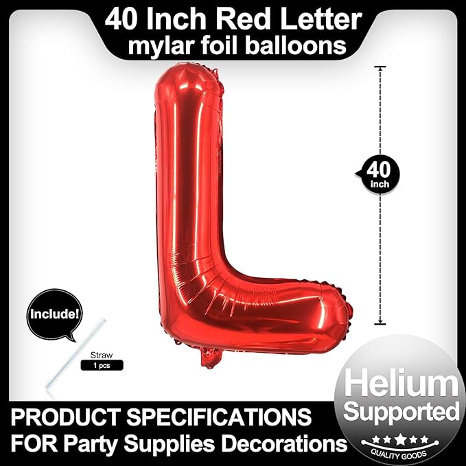 40 Inch Red Letter L Balloons, DIY Phrase Foil Alphabet Letter L Balloons DIY Word L Banner for Birthday Anniversary Celebration Graduation Party Supplies Decoration
