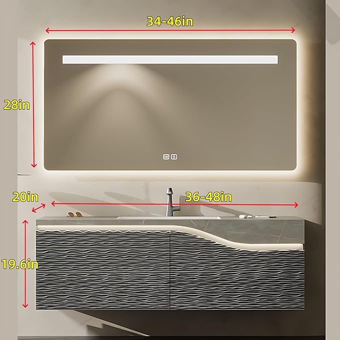40in Elegant Modern Luxury Bathroom Vanity with Sink - Wall Mounted Solid Wood Cabinet & Smart LED Defogging Mirror | Single Sink Bathroom Cabinets