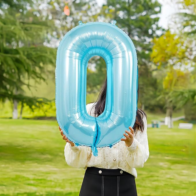 40 Inch light blue Number Balloons, Helium Mylar Foil Number Balloons for Birthdays, Number 0 Balloon for Party Decorations, Birthday Decorations, Boy Baby Shower