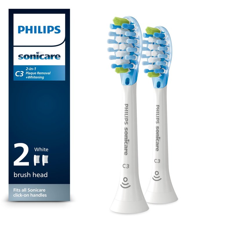 Philips Sonicare C3 Two-in-One - Genuine Replacement Electric Toothbrush Heads, White, 2 Pack, HX9042/65