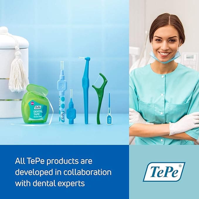 TEPE Interdental Brush Angle, Angled Dental Brush for Teeth Cleaning, Pack of 6, 0.8 mm, Large Gaps, Green, Size 5
