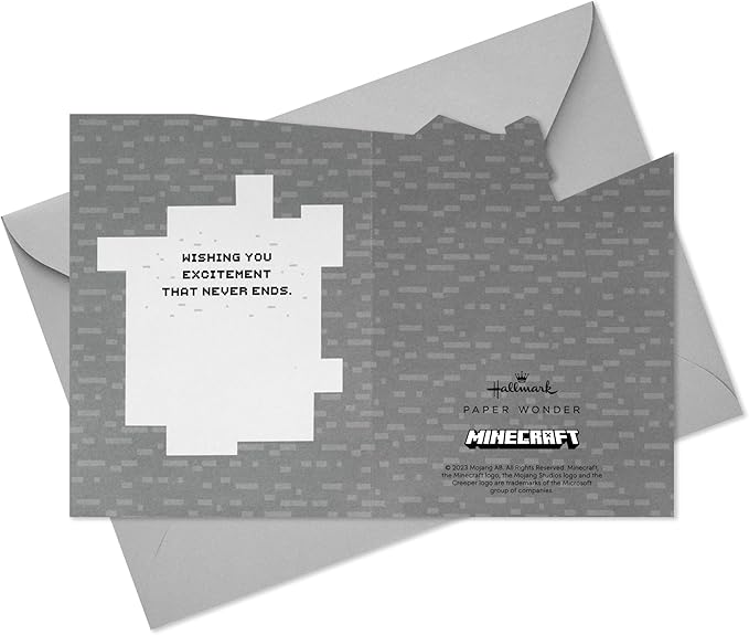 Hallmark Paper Wonder Minecraft Pop-Up Card (Build, Explore, Create) for Birthdays, Graduations, Kids, Gamers