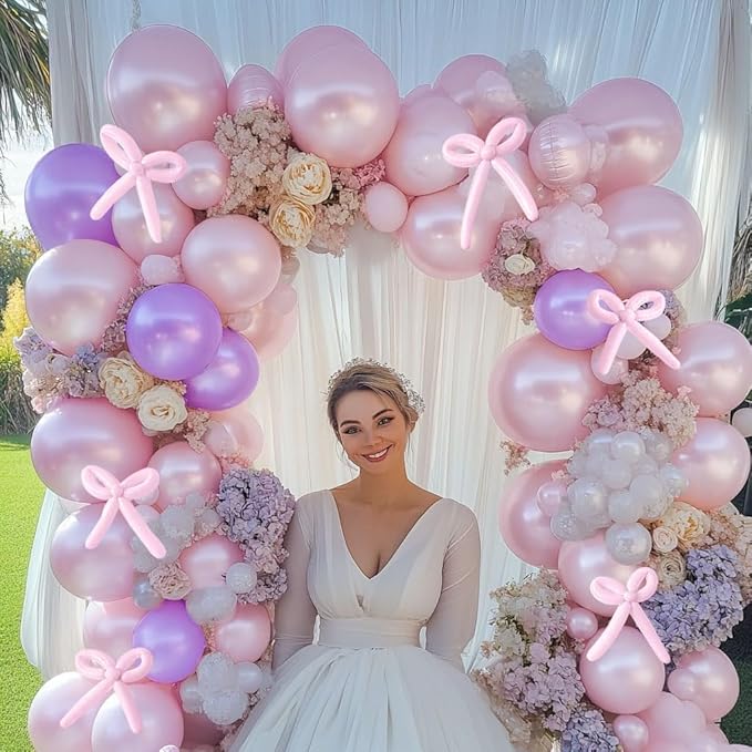 Pearl Purple Balloon Double Stuffed Lavender Balloons Garland Pearl Pastel Light Purple Arch Kit with Lilac Long Balloons Different Size for Birthday Wedding Baby Shower Anniversary Decoration