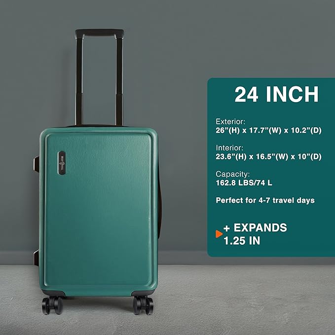 TRAVELARIM 24 Inch Luggage with Spinner Wheels, Hard Shell Suitcase with TSA Locks for Luggage, Travel Large Suitcase, Expandable Hard Shell Suitcases, Green
