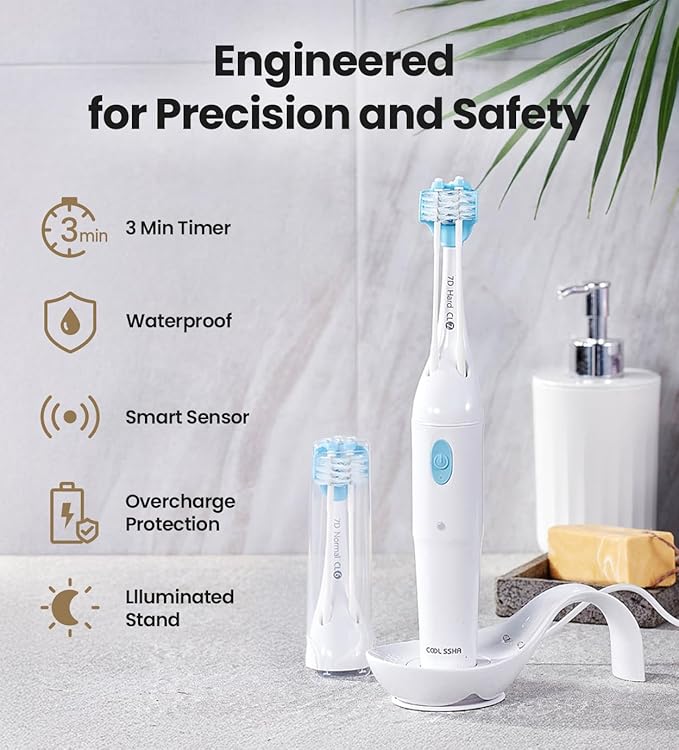 Made in Korea Toothbrush with Dual-Action Brush Heads – Deep Cleaning for Teeth and Gums (2Head_Rosegold)