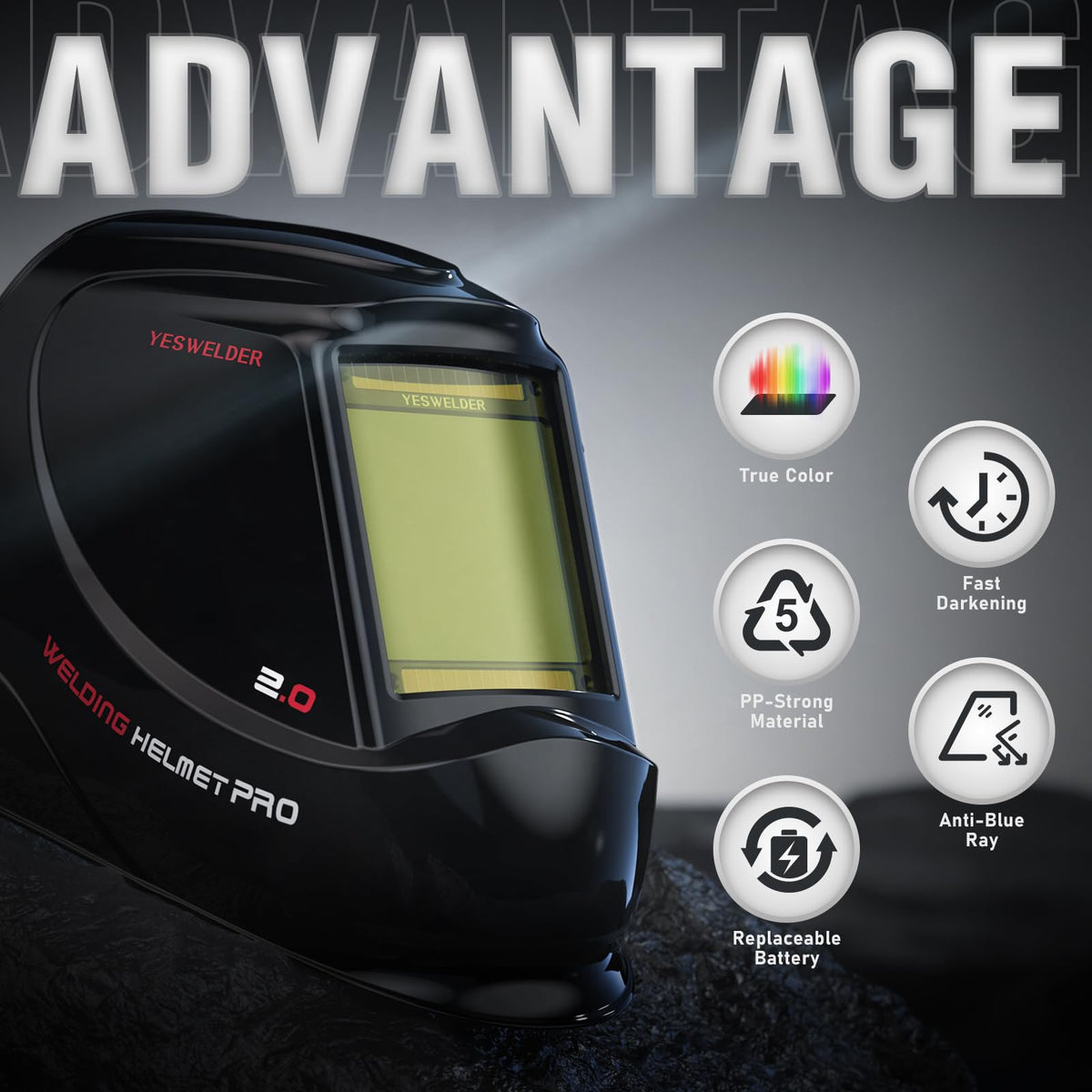 YESWELDER Auto Darkening Welding Helmet, Large View, LYG-M800H