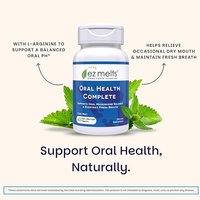 EZ Melts Oral Health Complete - Oral Probiotic - Supports Gum Health, Fresh Breath & Helps Relieve Occasional Dry Mouth - No Artificial Flavors, Non-GMO & Vegan - 1 Pack