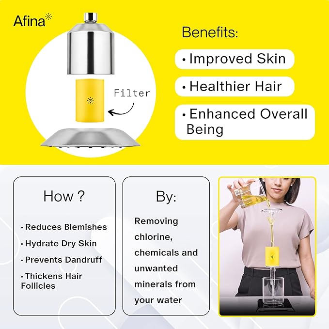Afina Filtered Shower Head, Shower Filter for Hard Water | Improves Skin & Hair by Removing Chlorine & Toxic Chemicals from Hard Water | High Pressure Shower Filter Head Water Filter (Chrome)