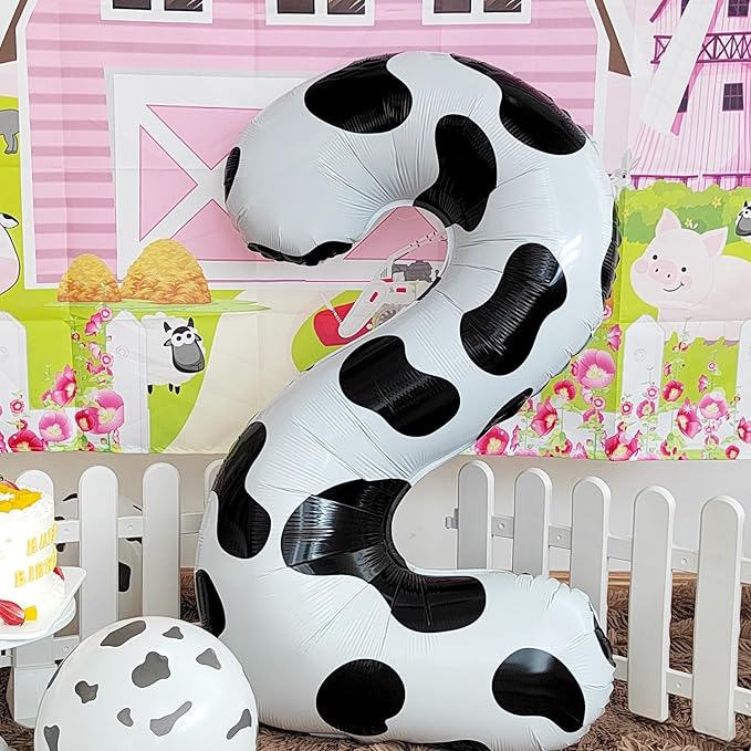 Cow Print Balloon Birthday Decorations Supplies,40 inch Number 2 Balloon | Cowgirl Theme Number Balloons for 2st Birthday Party | Farm Barn Decor for kids