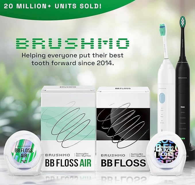 Brushmo Black Floss (BBFloss) - Expanding Floss, Gum-Friendly Soothing Mint Dental Floss, Natural Vegan Wax to Remove Plaque from Teeth, Dentist Designed PTFE & PFAS Free Oral Care, 4 Spools, 220 yd