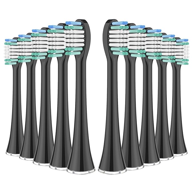 Replacement Toothbrush Heads Compatible with AquaSonic Black Series, Vibe Series, Black Series Pro,and for Duo Series Pro Electric Toothbrush Black, Pack of 10