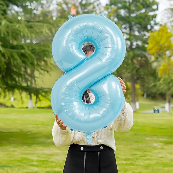 40 Inch light blue Number Balloons, Helium Mylar Foil Number Balloons for Birthdays, Number 8 Balloon for Party Decorations, Birthday Decorations, Wedding Decorations, Boy Baby Shower Decorations