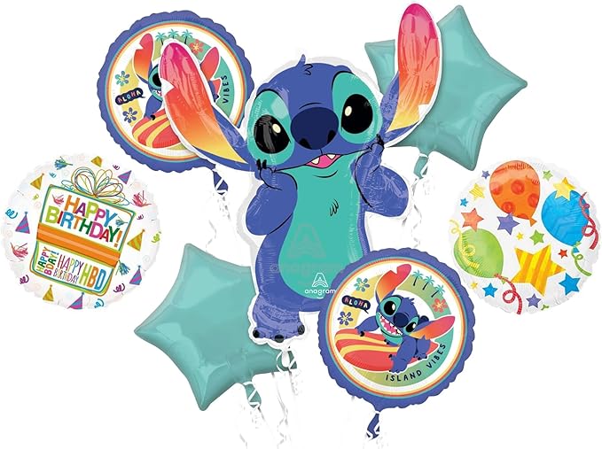 Anagram Stitch 7pc Birthday Party Foil Balloons, BQ_4159