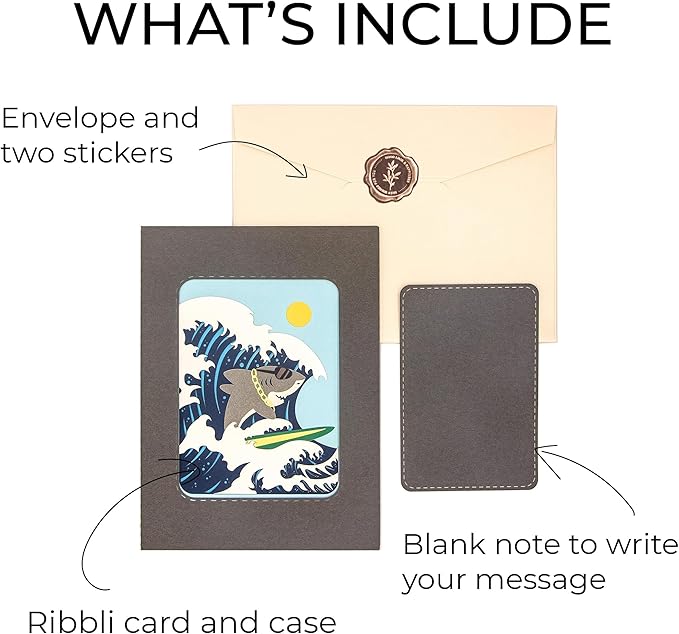 Ribbli Surfing Shark Pop Up Card for All Occasion, Birthday Cards, Fathers Day Card, Handmade 3D Sport Gift for Him Men Dad Husband Boyfriend Brother Boy Son Kid, with Envelope