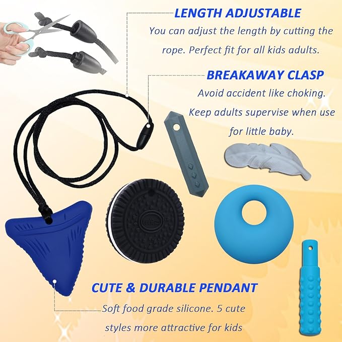Chew Necklaces for Sensory Kids, Sensory Toys for Kids with Autism, ADHD, SPD, Chewing, Autism Sensory Products Reduce Adult Anxiety Fidgeting