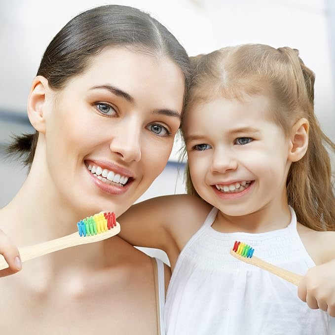 SEVENHEAD Bamboo Toothbrushes Adults & Kids Family Set 6+4 PCS Soft Bristles Wooden Toothbrushes, Natural Biodegradable BPA Free Eco Friendly Toothbrushes Colorful