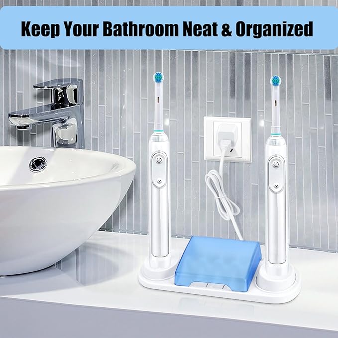Electric Toothbrush Holder Compatible with Braun Oral-B Pro 1000 5000 8000 Vitality Stages – Charger Base Stand with Brush Head Cover – All-in-1 Storage Solution
