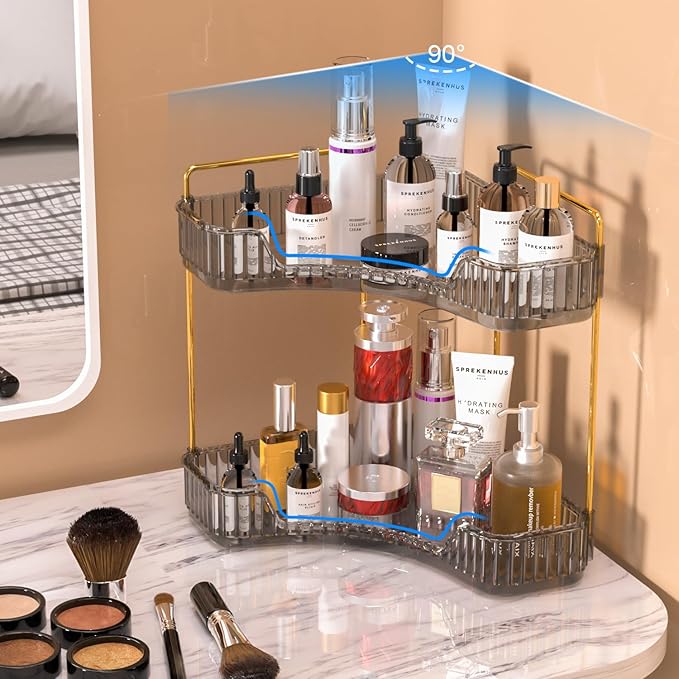 GTI 2 Tier Makeup Organizer, Large Capacity Bathroom Counter Organizer, Perfume Cosmetics Skincare Vanity Organizers, Dresser Countertop Organizer and Storage for Women (Gray)