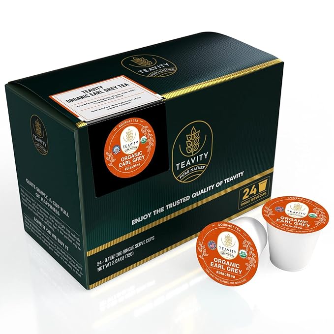 Organic Earl Grey Tea Pods for Keurig - Caffeinated Unsweet Black Tea for K Cup Brewing by Teavity (24 Tea Pods)