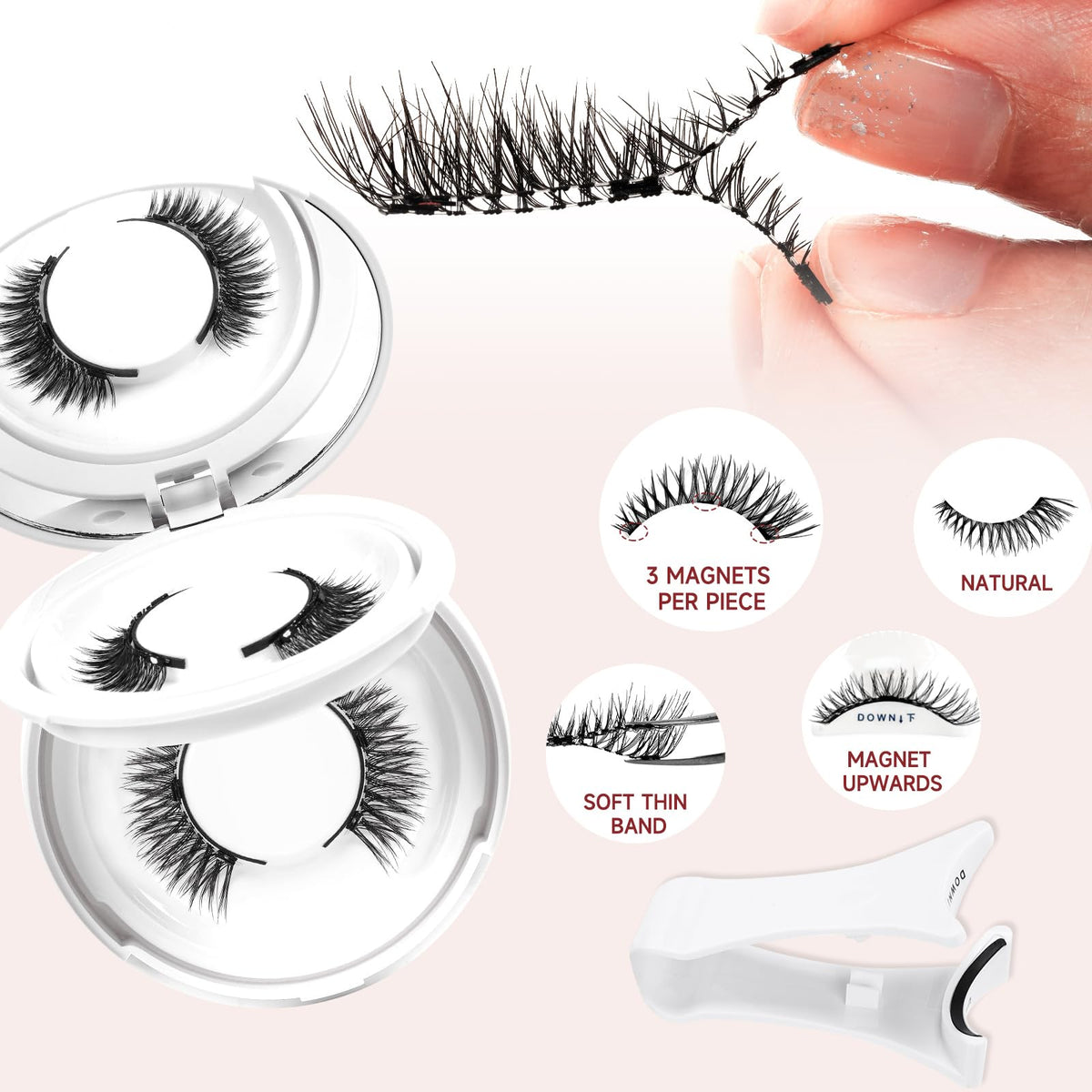 Higu clace Magnetic-Eyelashes with Applicator 2 Pairs Magnetic-Lashes Natural Look Wispy Magnet Lashes Easy to Wear and Remove（DJCX-A+C01）