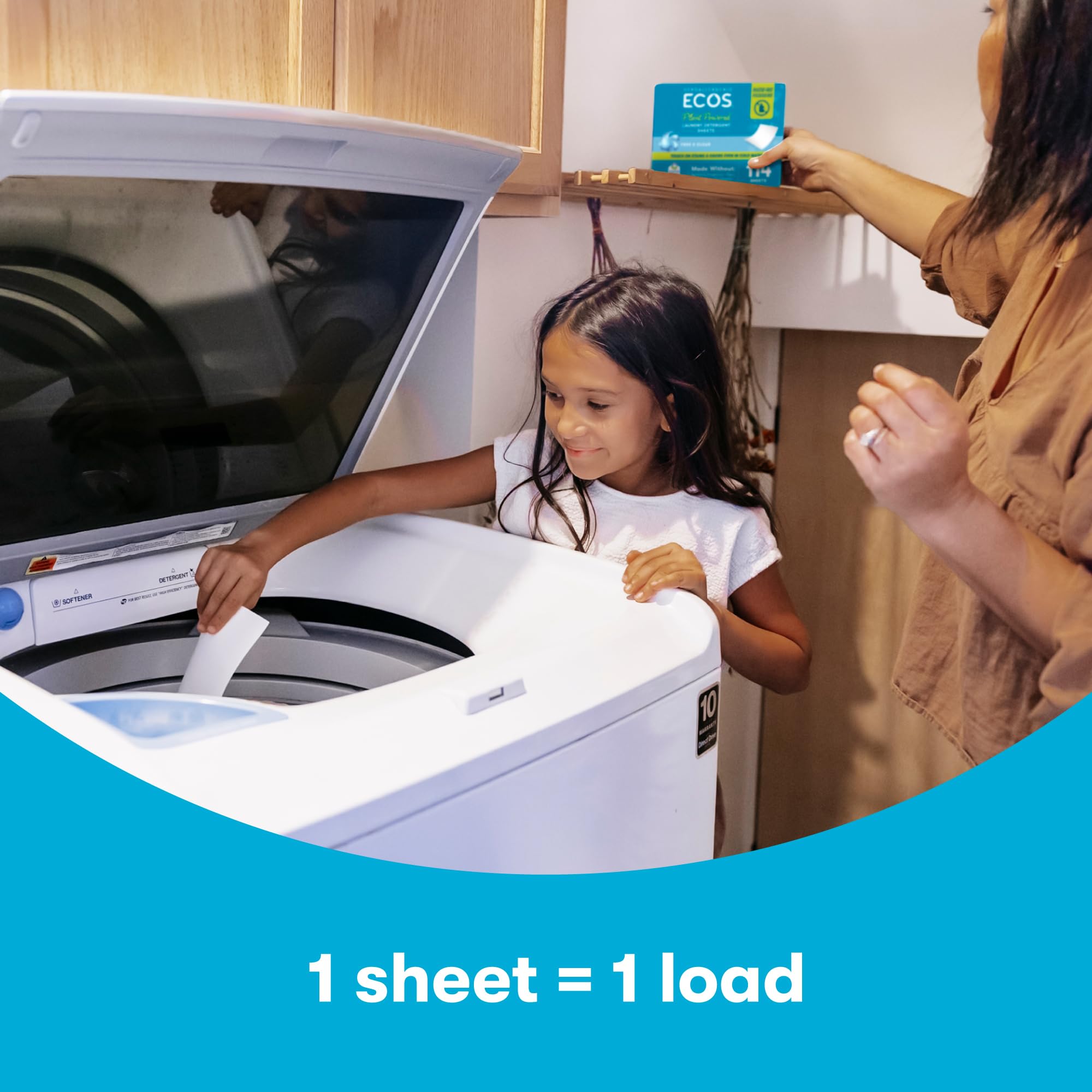 ECOS Laundry Detergent Sheets Vegan, No Plastic Jug, No Mess & Liquid Free - Hypoallergenic, Plant Powered Laundry Detergent Sheet – Free and Clear - 114 Count (Pack of 1)