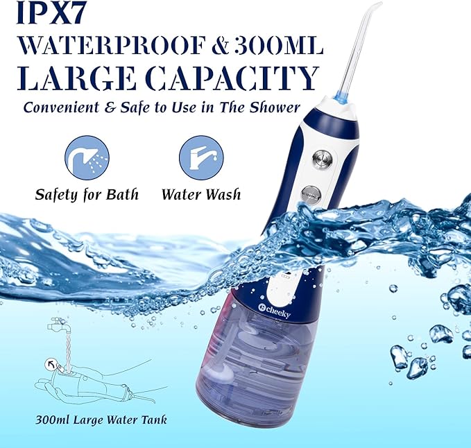 Cheeky Cordless Water Flosser with 5 Floss Heads, 5 Pressure Modes, and Rechargeable Battery, 300 mL Water Tank, Deep Tooth and Gum Cleaning