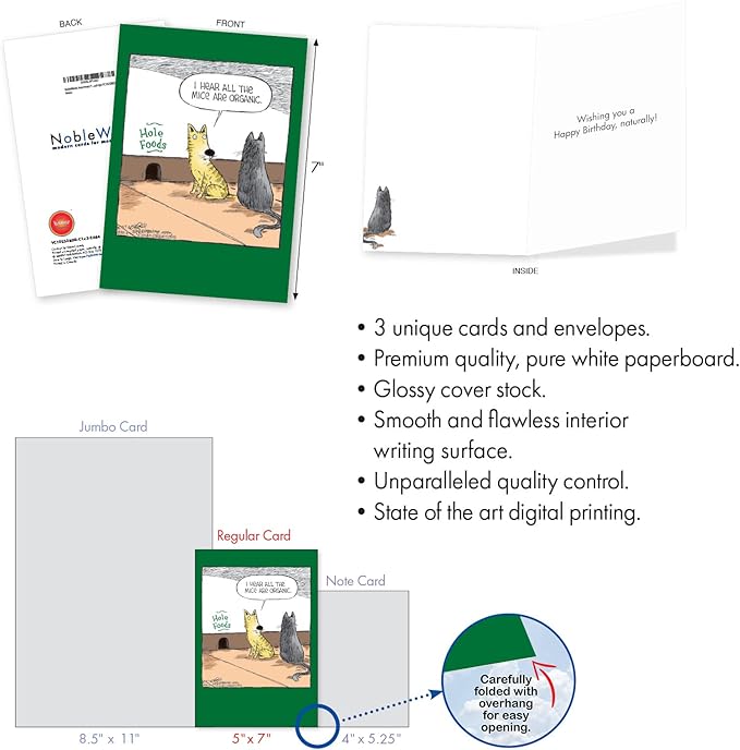 NobleWorks Assortment Pack of 3 Hysterical Birthday Greeting Cards with Envelopes (3 Designs, 1 Each) Animal Crack-Ups VC10233BDG-C1x3