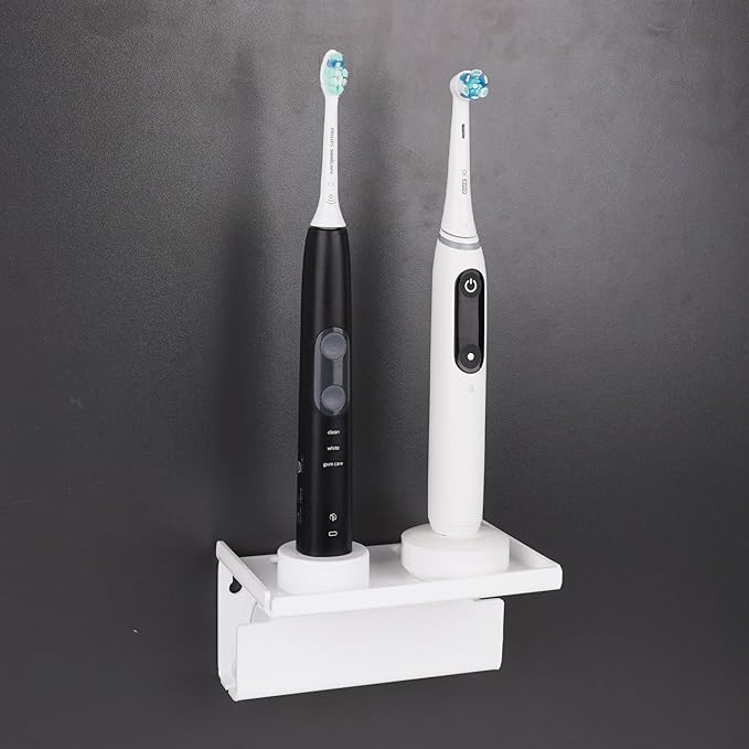 Acrylic Electric Toothbrush Holder Wall Mounted, Electric Toothbrush Cord Organizer, Toothbrush Organizer with Cable Organizer, Electric Toothbrush Holder for Bathroom, Medicine Cabinet, Dorm(White)