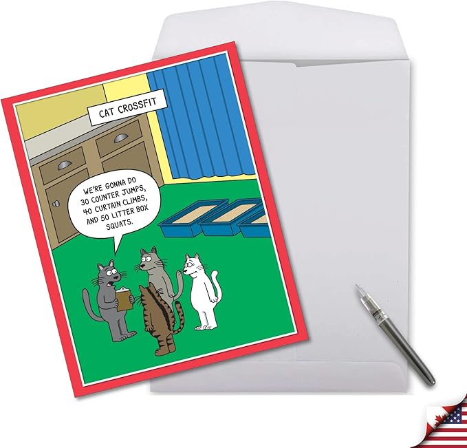 NobleWorks Jumbo Humorous Birthday Greeting Card From Us 8.5 x 11 Inch with Envelope forMen and Women (1 Pack) Big, Jumbo Bday Cat Crossfit J7298BDG-US
