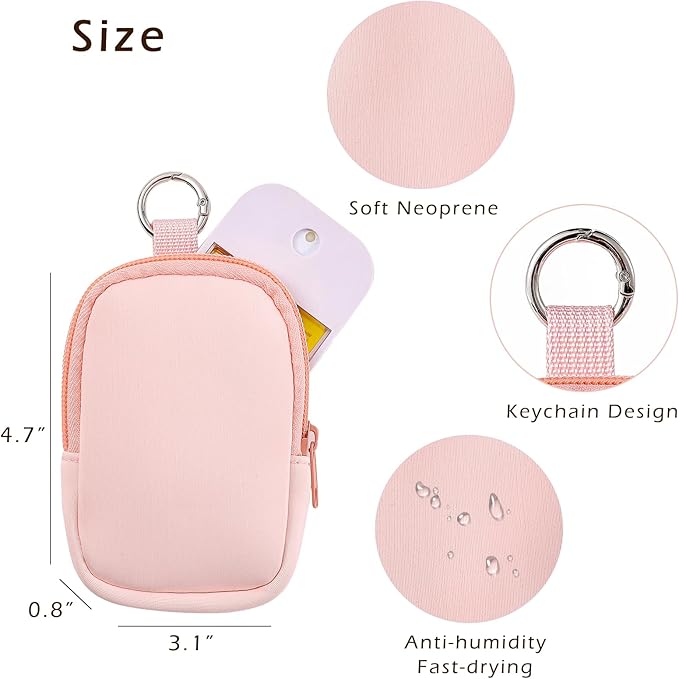 2Pcs Small Makeup Bag,Mini Portable Travel Cosmetic Bag,Soft Neoprene Makeup Pouch with Zipper,Fashion Accessory with Snap Hook,Cute Coin Purse Lipstick Cosmetic Travel Organizer(Black+ Light Pink)