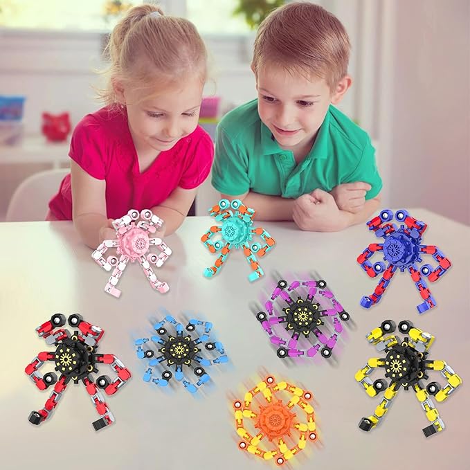 Transformable Fidget Spinners,Kids Easter Basket Stuffers Funny Stress Relief Sensory Fidget Toys,Deformable Chain DIY Robot Fingertip Gyros Toys Party Favors Easter Basket for Kids and Adults (16PC)
