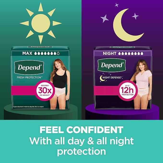 Depend Fresh Protection Adult Diapers, Incontinence & Postpartum Bladder Leak Underwear for Women, Disposable, Maximum, Small, Blush, 32 Count, Packaging May Vary
