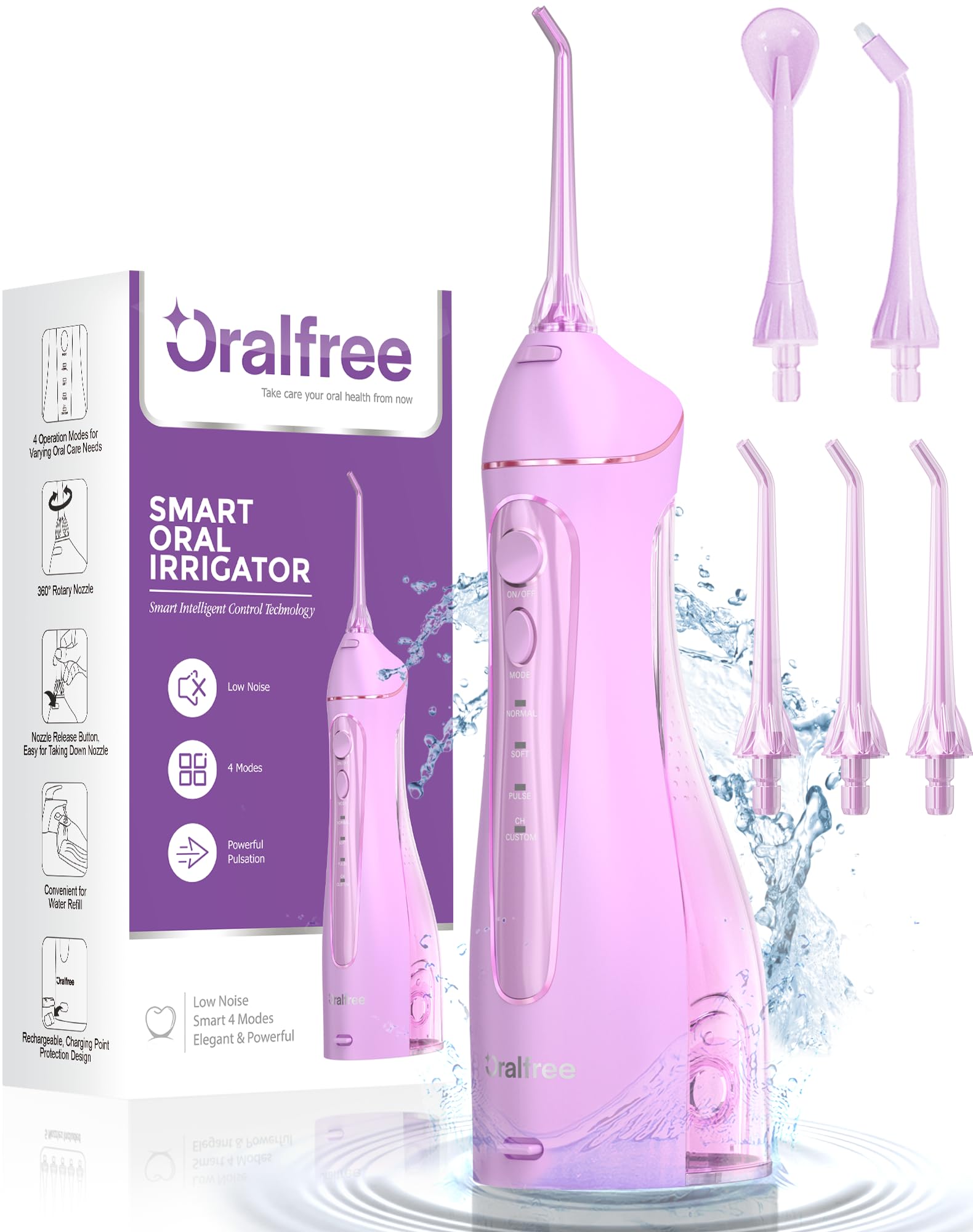 Oralfree Water Dental flosser Teeth Picks - Braces Cordless Oral Irrigator Portable Rechargeable Travel Irrigation Cleaner IPX7 Waterproof Electric Professional Flossing Teeth Cleaning for Home