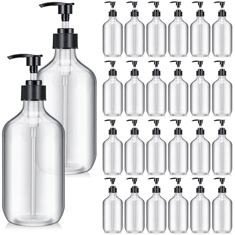 Tessco for You 24 Pcs Clear Soap Dispenser Empty Plastic Pump Bottles Refillable Shampoo Container for Hand Sanitizer Soap Lotion Body Wash Conditioner Bathroom Kitchen Travel, 16.9oz
