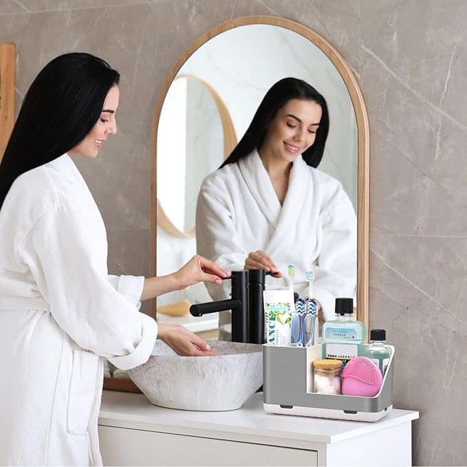 Toothbrush Holders for Bathroom Countertop Organizer, Brushed Nickel Tooth Brush Holder, Kids Electric Toothbrush and Toothpaste Holder with Drainage (Brushed Silver)