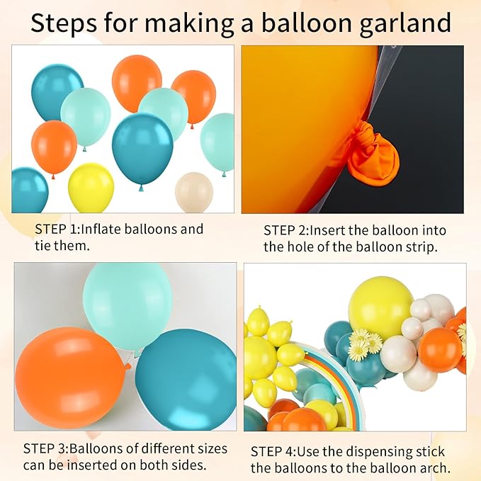 FunHot Blue Yellow and Orange Balloon Arch Garland Kit with Dusty Blue Teal Sand White Latex Balloons For Boho Sun Boy Birthday Son Baby Shower Decorations