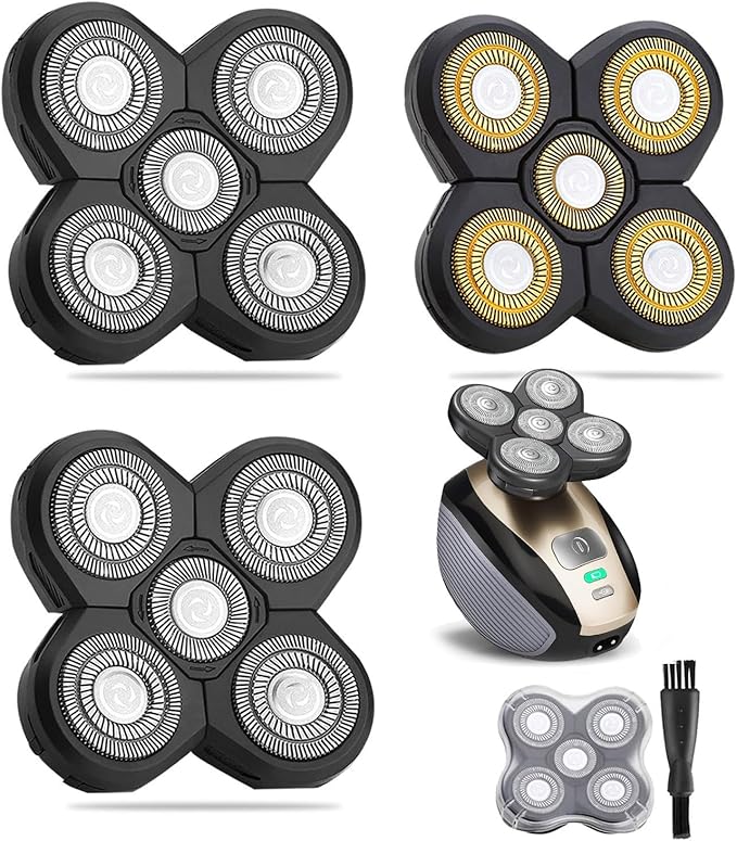 WAHFOX Universal 3 Pcs 5 Blades Shaver Heads for Head shaver and Other Brands Head Shaver, Black+gold