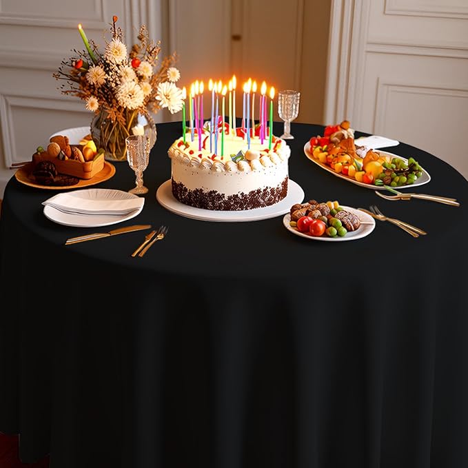 6 Pack Premium Black Plastic Table Cloth -96 Inch Round Tablecloth, Disposable Tablecloth Plastic Table Cover for Parties (6, Black, 96" Round)