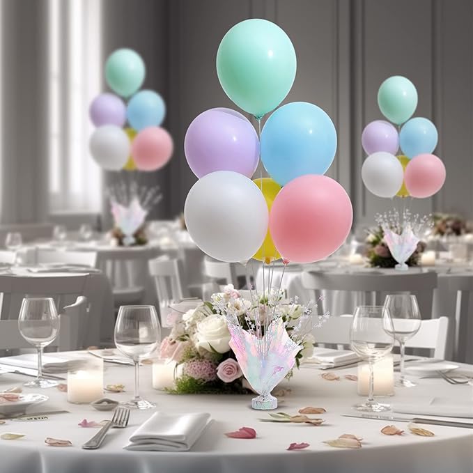 6 Set Pastel Birthday Decorations Rainbow Party Table Balloons Centerpiece Stand Kit for Girls Baby Shower Birthday Party Wedding Graduation Prom Unicorn Theme Table Decorations