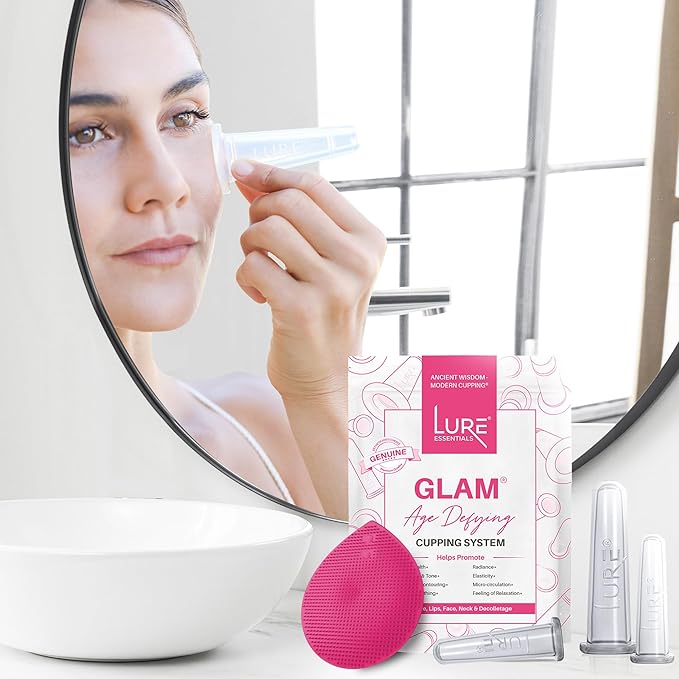 Lure Essentials Glam Facial Cupping Set (5 pc) Face Eyes Lips Cupping Set with Brush Collagen Lymphatic Massage