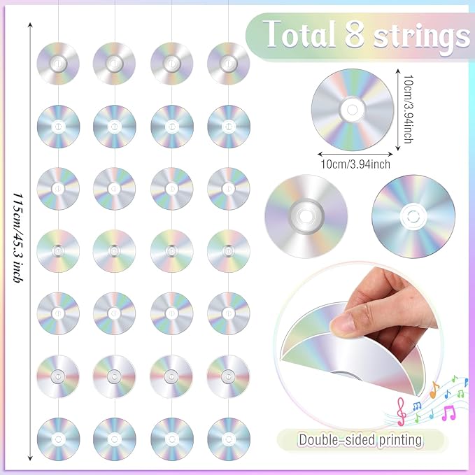 Spakon 8 Packs 90's Party Decorations 90s Cd Paper Banner 90's Hanging Decor Y2k 2000s Paper Cutouts Retro Disco Garland for 1990s 2000s Theme Birthday Babyshower Party Supplies Decoration