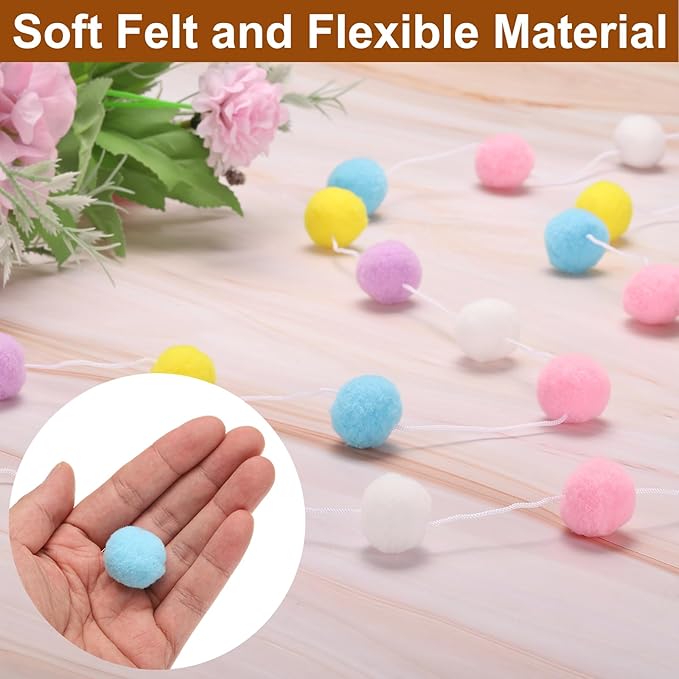 uxcell 2pcs Pom Pom Garland 6.6 Ft 30 Balls Colorful Felt Ball Garland for Wall Christmas Tree Decor Birthday Banner Easter Party Decorations, White, Green, Grey, Black