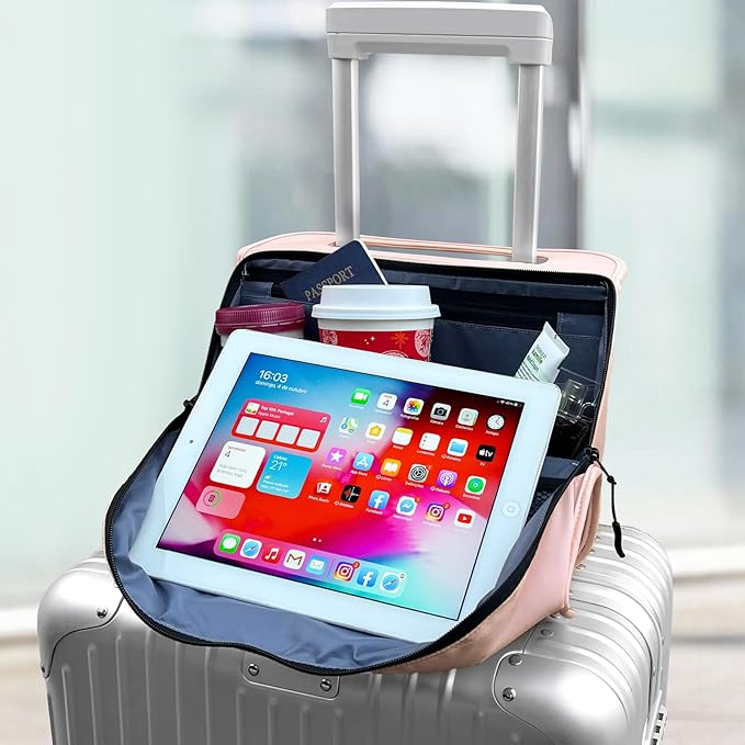 CONTAIL 13 Inch 3L 4-in-1 Travel Essentials Organizer, Small Business Handbag, Suitcase Drink Holder,Phone Tablet Holder,Airport Accessories Storage,Pink