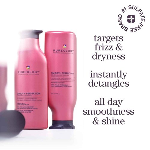 Pureology Smooth Perfection Shampoo & Conditioner Set - Smooths Hair & Controls Frizz For Color Treated Hair, Sulfate-Free & Vegan, 9 Fl Oz