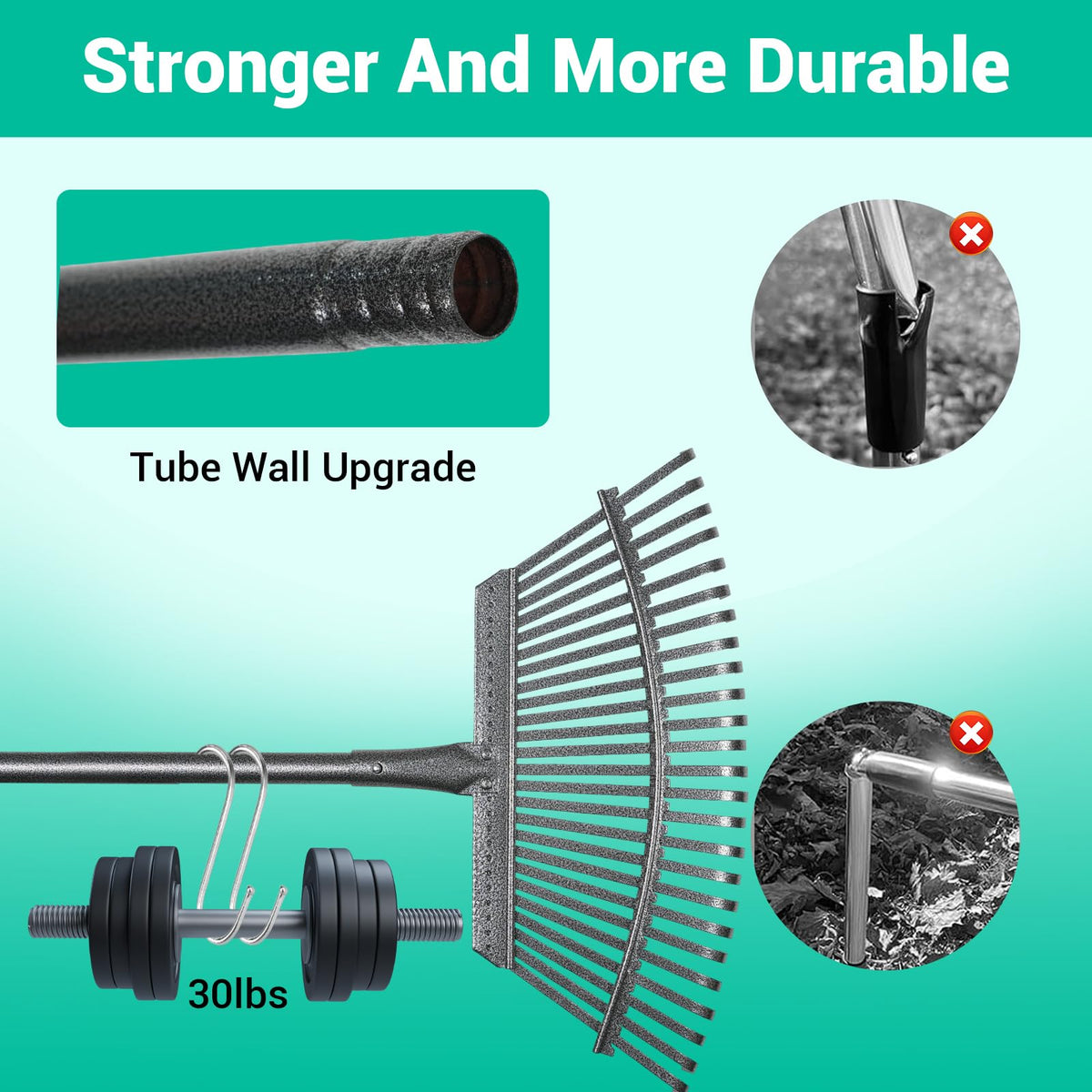 Serqd Adjustable Garden Rake for Leaves 36-73" Long Handle, 18" Wide, Heavy Duty with 25 Metal Tines ，Includes 32Gallon Leaf Bags，Designed for Lawns, Grass, Shrubs ，Flower Beds