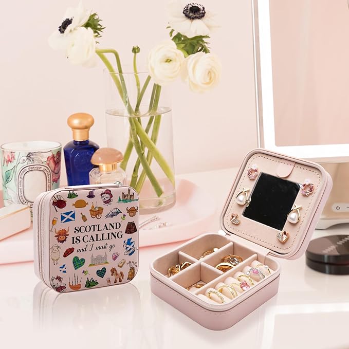 Scotland Scottish Gifts Jewelry Box, Scotland Travel Trip Essentials Souvenirs for Women, Edinburgh Gift Is Calling And I Must Go Travel Jewelry Case Organizer