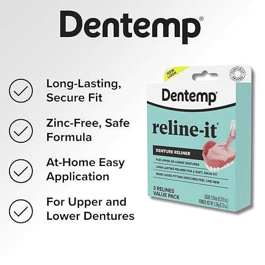 Dentemp Denture Reline Kit Value Pack - Advanced Formula Reline It Denture Reliner - Denture Kit to Refit and Tighten Dentures for Both Upper & Lower Denture (3 Relines)